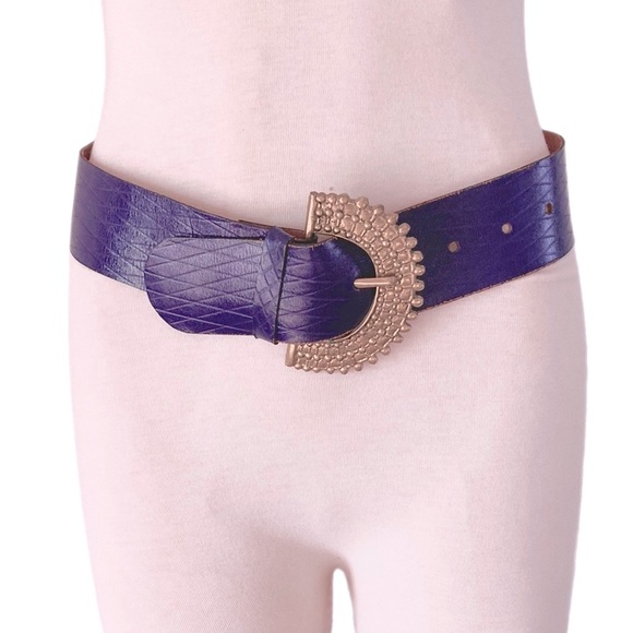 VINTAGE genuine leather wide Belt purple violet - Picture 2 of 8
